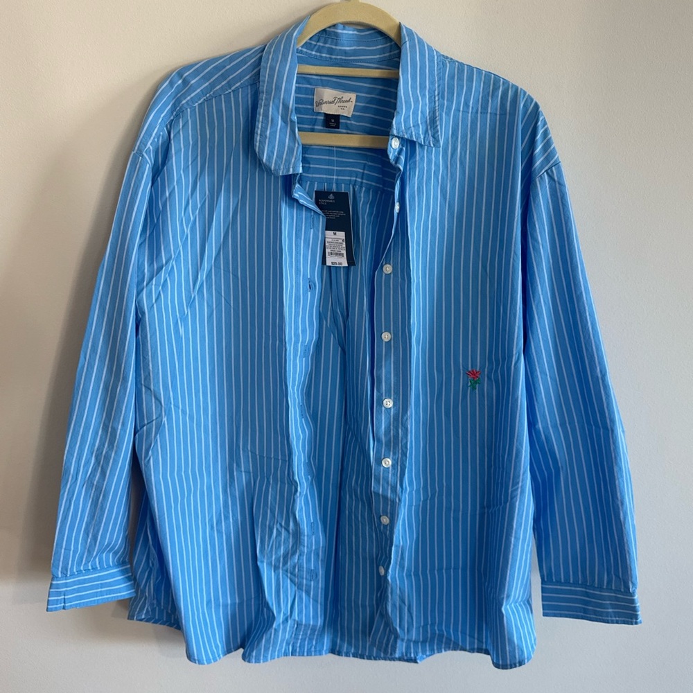 NWT Blue Striped Oversized Buttondown Shirt - Picture 2 of 8